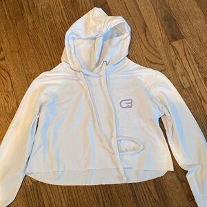 Cyclebar White Cropped Hoodie with Lilac Logo